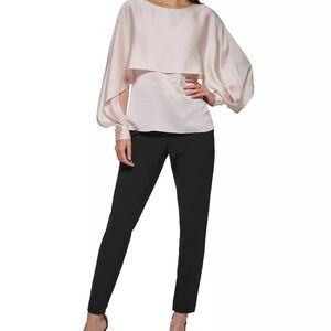 DKNY Smocked-Cuff Pink Overlay Tank Romantic Blouse. Size Small.